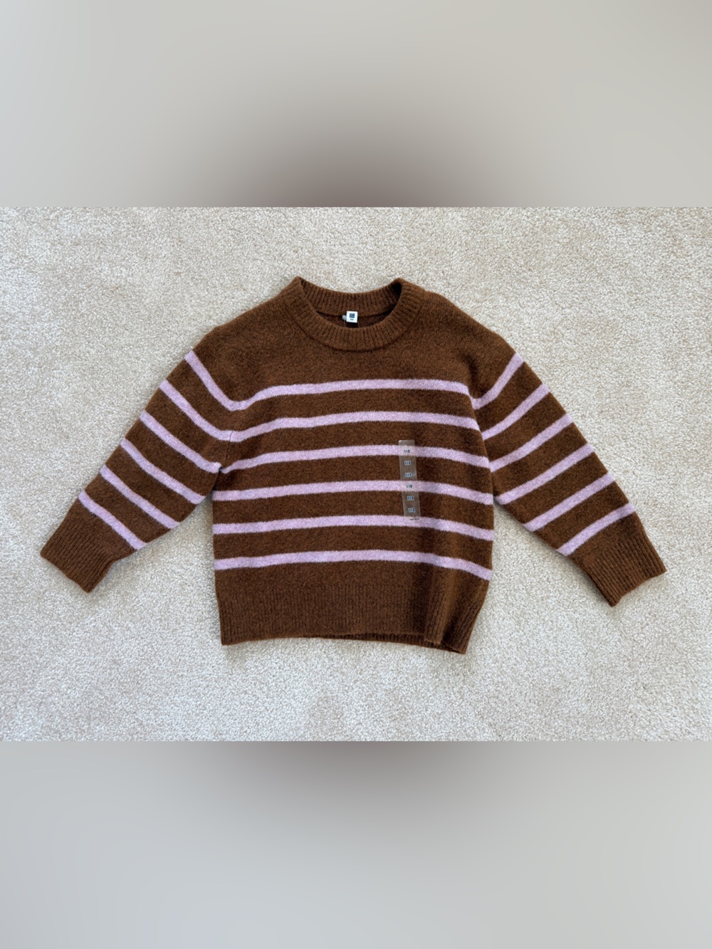 Uniqlo Kids Brown sweater with light pink stripe
